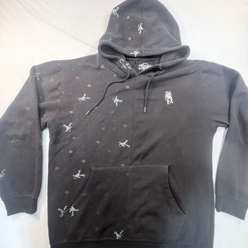 Eighty Eight Brand Hoodie Mens Large Astronaut Space Graphic Pullover Black